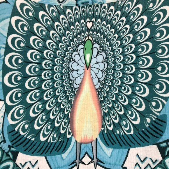 NWT teal blue cold  shoulder peacock print dress small - Picture 13 of 16